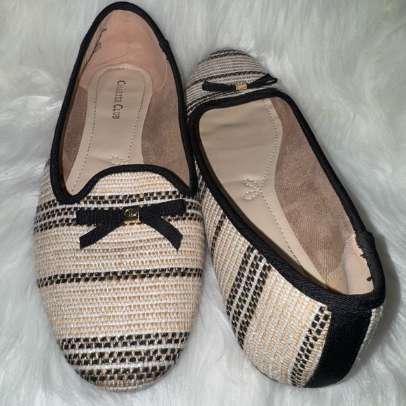 Charter Club Black and Cream Striped Loafers with Bow - Picture 6 of 6